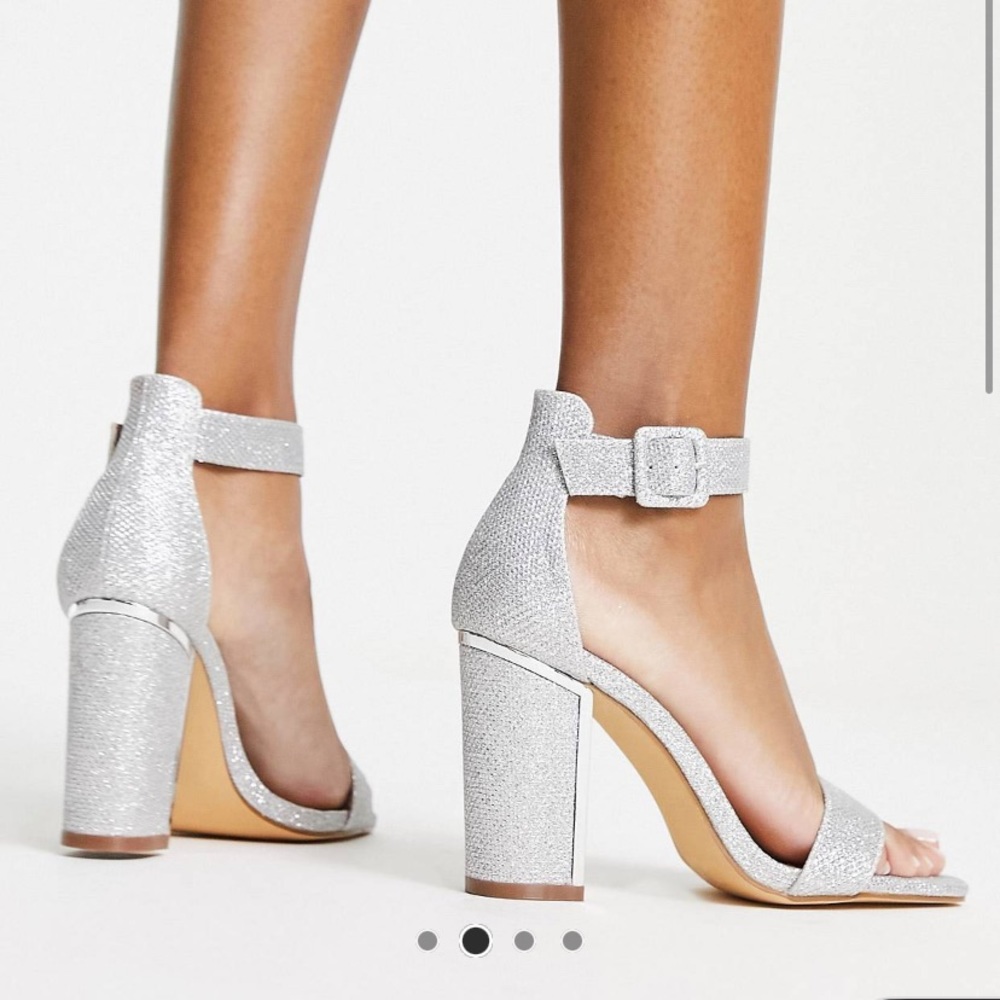 Truffle Collection Silver Metal Detail Block Heel